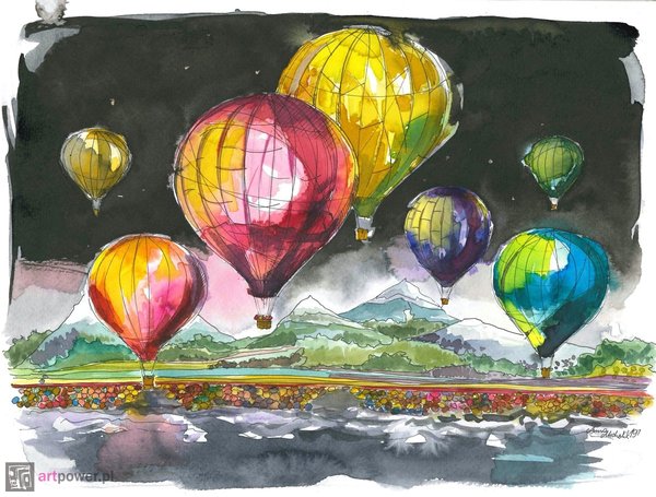 Balony nocą we wnętrzu